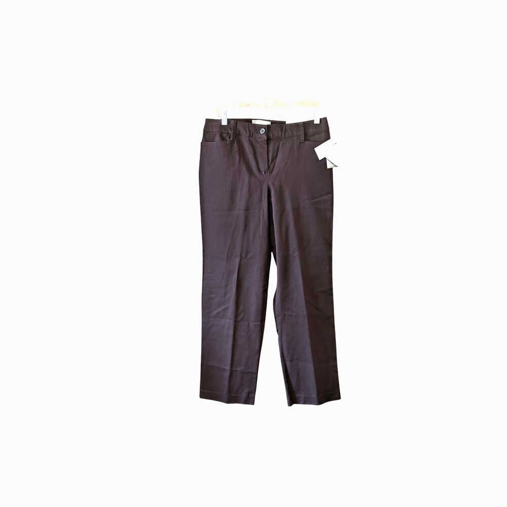 New Liz Claiborne Audra Pants Brown Trousers Straight Leg Size 8 Short/Petit NWT